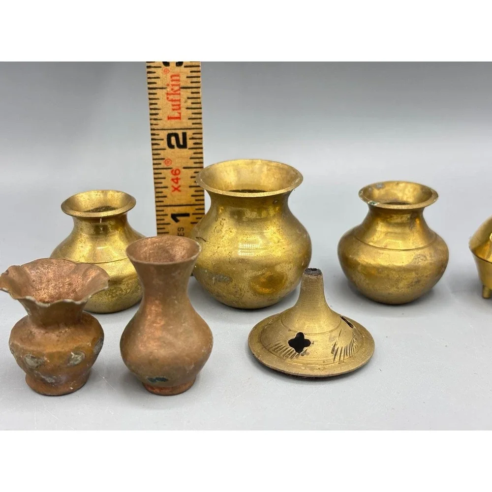Vtg Brass Copper Miniature‎ Vases and Incense Burners Lot Home Decor